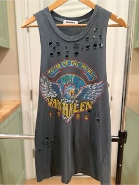 Daydreamer Charcoal Van Halen 'Tour of the World' Graphic Distressed Tank